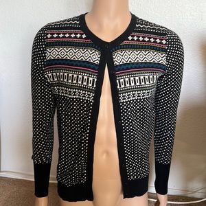 Merona Button-Up Cardigan Women's Sweater Black Multi Color Polka Dot Geometric